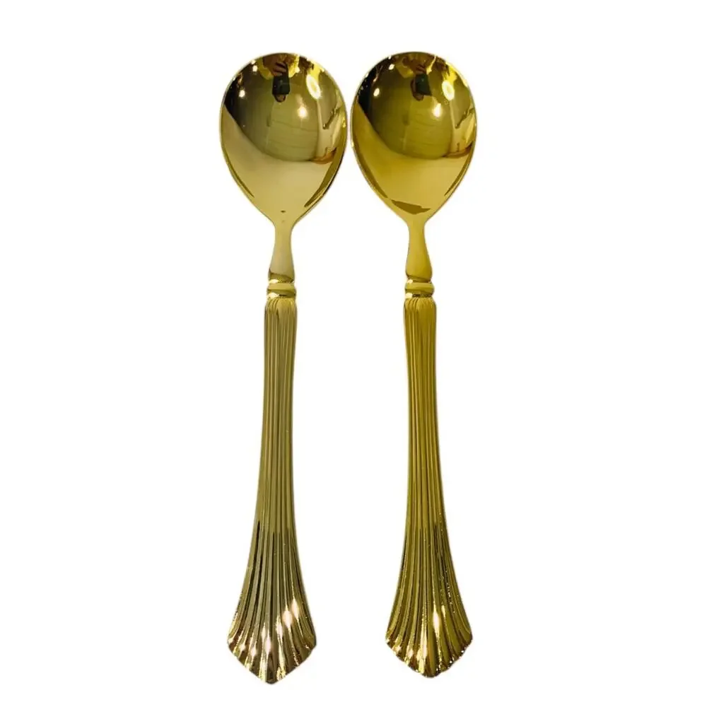 Gold Electroplate Vintage Sugar Spoons Set of 2 Scalloped 6.5 Inch